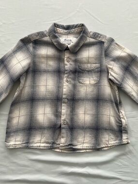 Bonpoint Boys' Soft Cream and Gray Plaid Button-Down Shirt